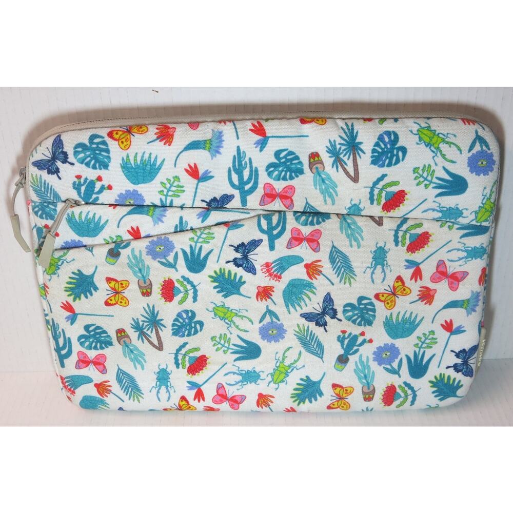 TOMTOC Laptop Sleeve Case 13" White Floral Nature Zipper Pockets Boho Office